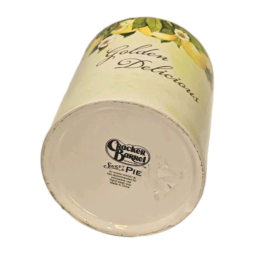 🍏 Cracker Barrel Golden Delicious Apple Canister w‎ Lid EUC 🍏